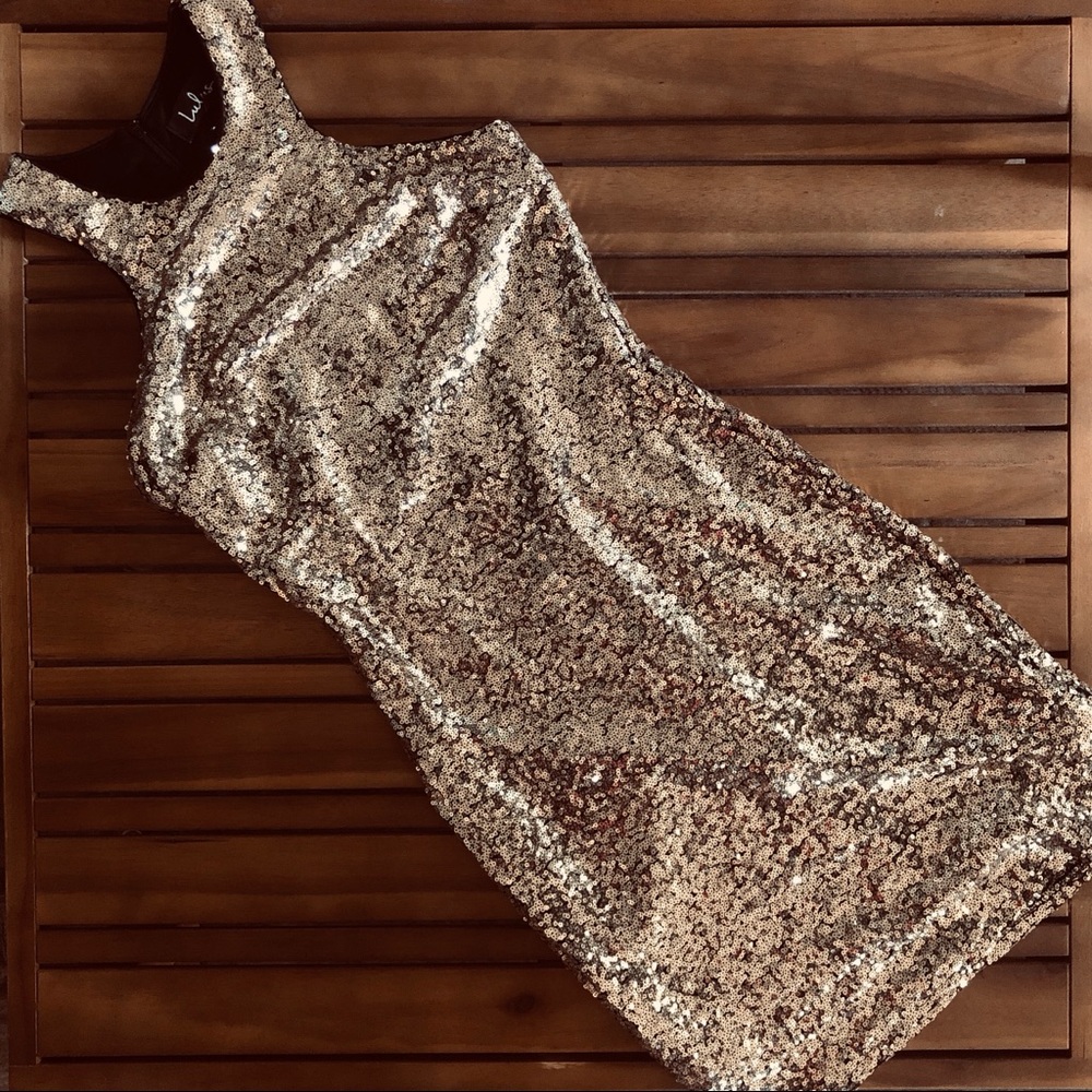 Lulus’s gold sequin racerback dress